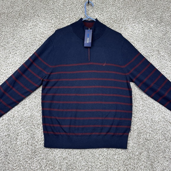 Nautica Other - Nautica NavTech Sweater Men's‎ Large Blue Red Stripes Quarter Zip Pullover New
